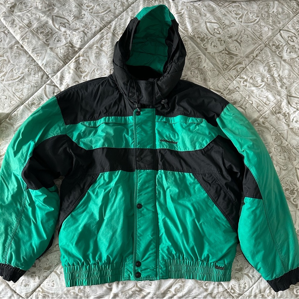Edelweiss Vintage Black And Green Ski Jacket